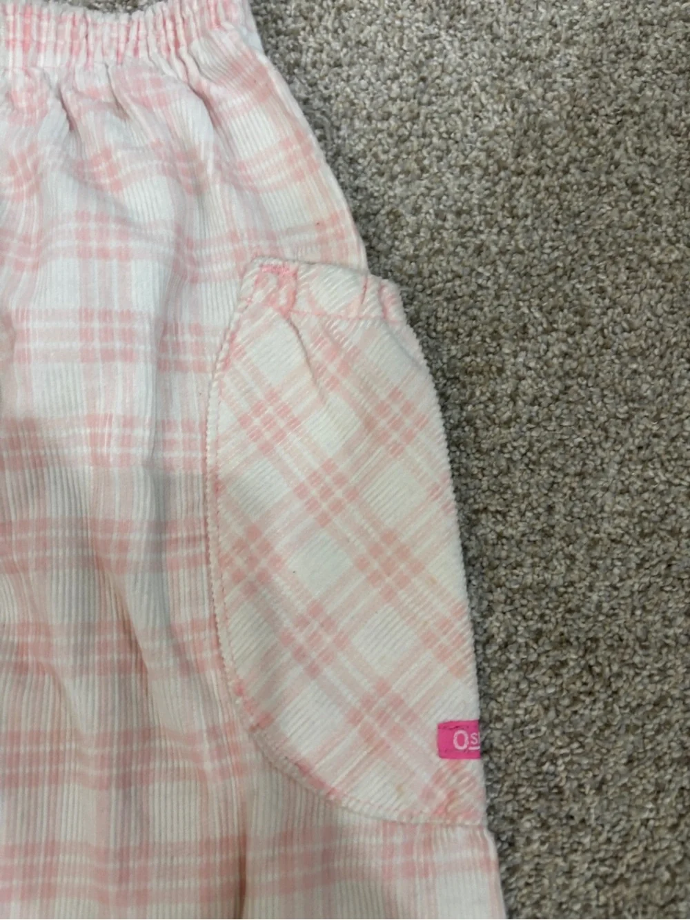 Vintage Osh Kosh pink and white plaid pants elastic waistband cottagecore sz 6